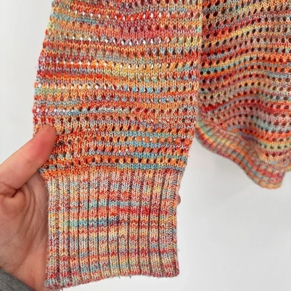 John Paul Richard Sweater Womens‎ XL Multi Open Knit Side Button Boho Space Dye